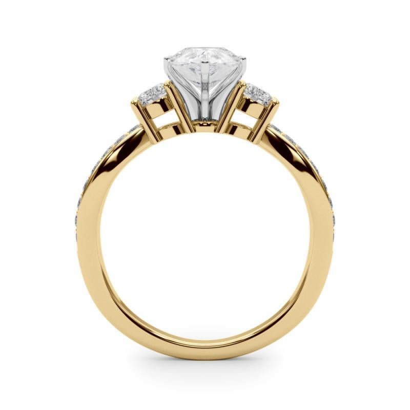 GIA 1,20ct Pear Three-Stone Split Shank Pave 18K Gelbgold Diamantring im Zustand „Neu“ im Angebot in New York, NY