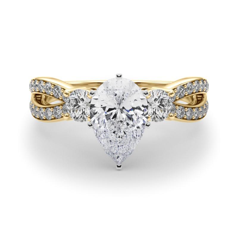 GIA 1.20ct Pear Three-Stone Split Shank Pave 18K Yellow Gold Diamond Ring