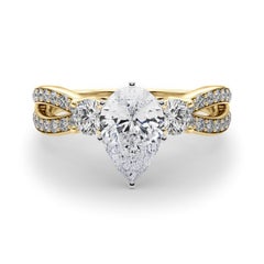 GIA 1.20ct Pear Three-Stone Split Shank Pave 18K Yellow Gold Diamond Ring