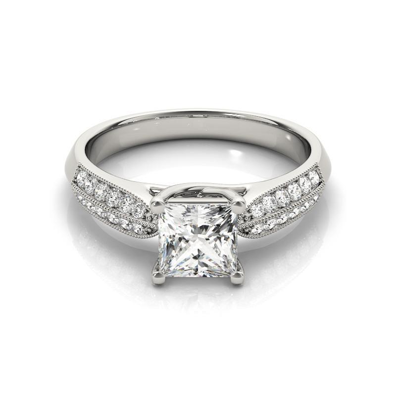 GIA 1.20ct Princesse Entrelacs Pavé et Solitaire Bague diamant en or blanc