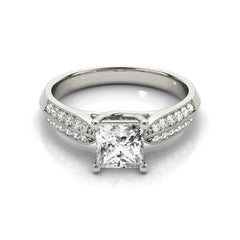 GIA 1.20ct Princesse Entrelacs Pavé et Solitaire Bague diamant en or blanc