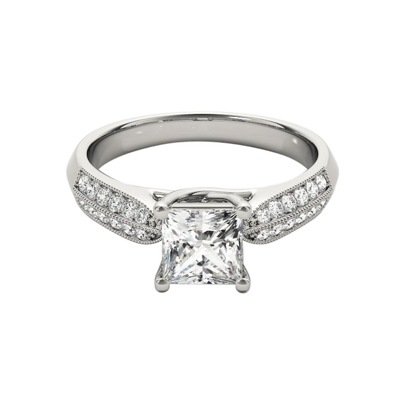 GIA 1,20ct Anello di diamanti in oro bianco con intreccio a traliccio e solitario