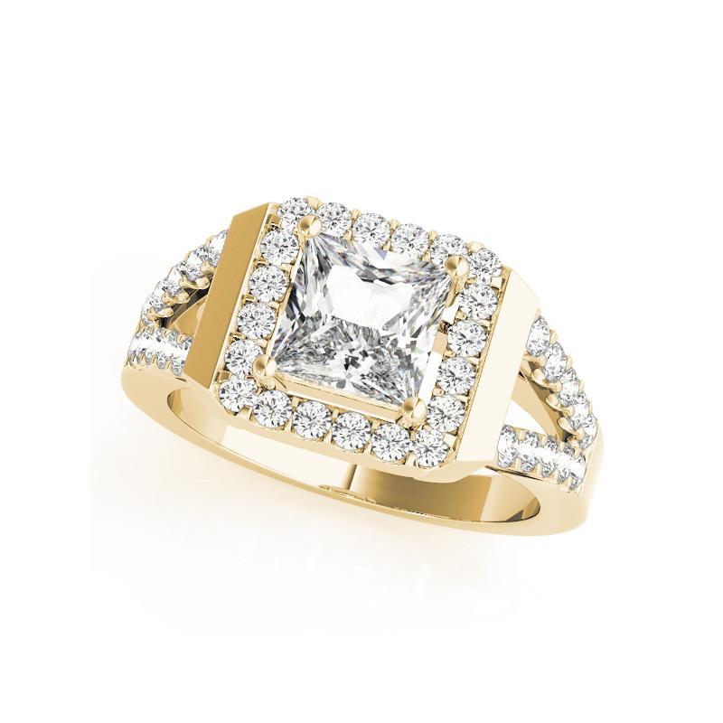 GIA 1.20ct Princess Square Cushion Halo Cathedral 18K Yellow Gold Diamond Ring In New Condition For Sale In New York, NY