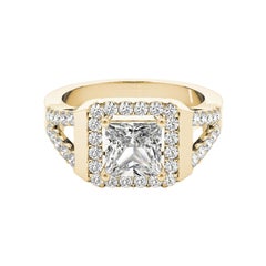 GIA 1,20ct Anello con diamante quadrato Princess Cushion Halo Cathedral in oro giallo 18K