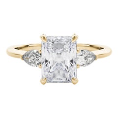 GIA 1.20ct Radiant Three-Stone Decorated Gallery 18K Yellow Gold Diamond Ring