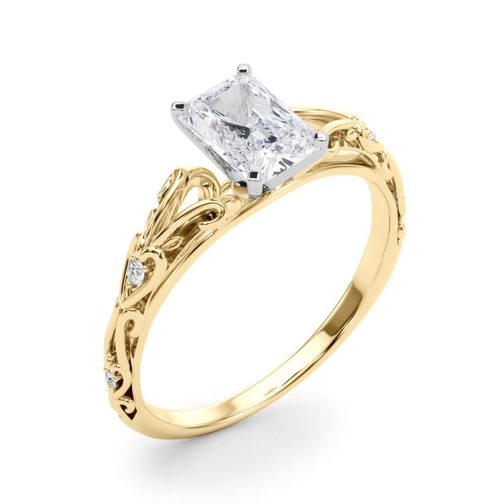 Donna GIA 1,20ct Radiant Vintage Three-Stone Heart & Vine Anello con diamanti in oro giallo 18K in vendita