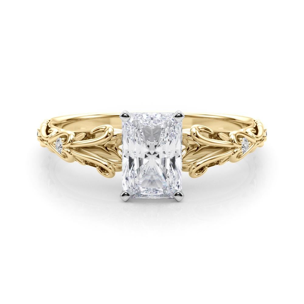 GIA 1,20ct Radiant Vintage Three-Stone Heart & Vine Anello con diamanti in oro giallo 18K in vendita 1