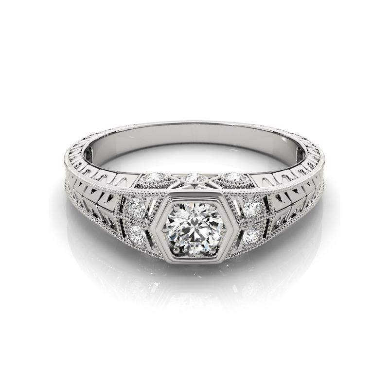 GIA 1.20ct Round Bezel Filigree Flower Engraved  Bague en diamant