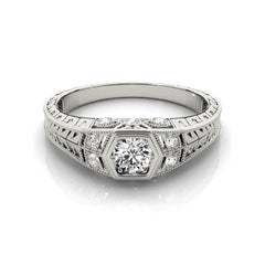 GIA 1.20ct Round Bezel Filigree Flower Engraved  Bague en diamant