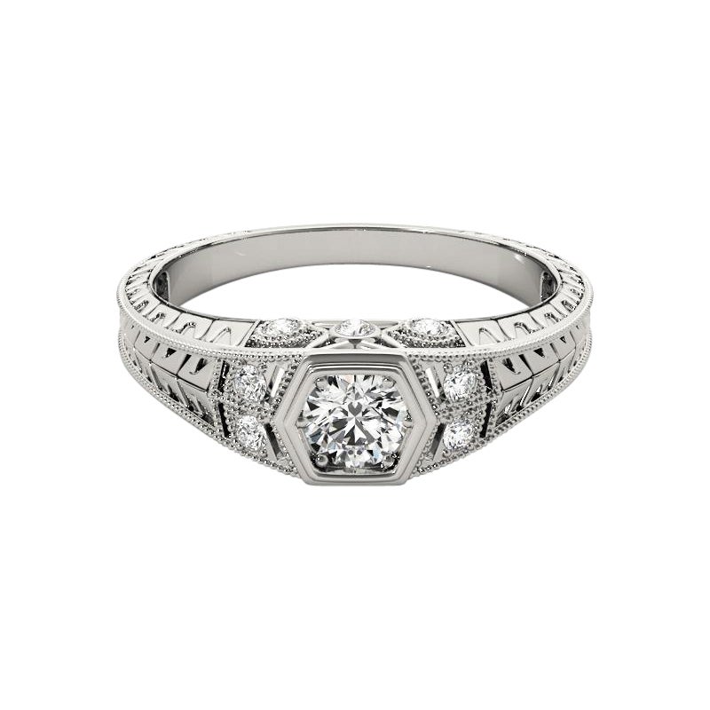 GIA 1.20ct Round Bezel Filigree Flower Engraved  Bague en diamant