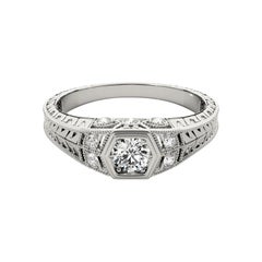 GIA 1,20ct Lunetta rotonda Filigrana Fiore Inciso  Anello con diamante