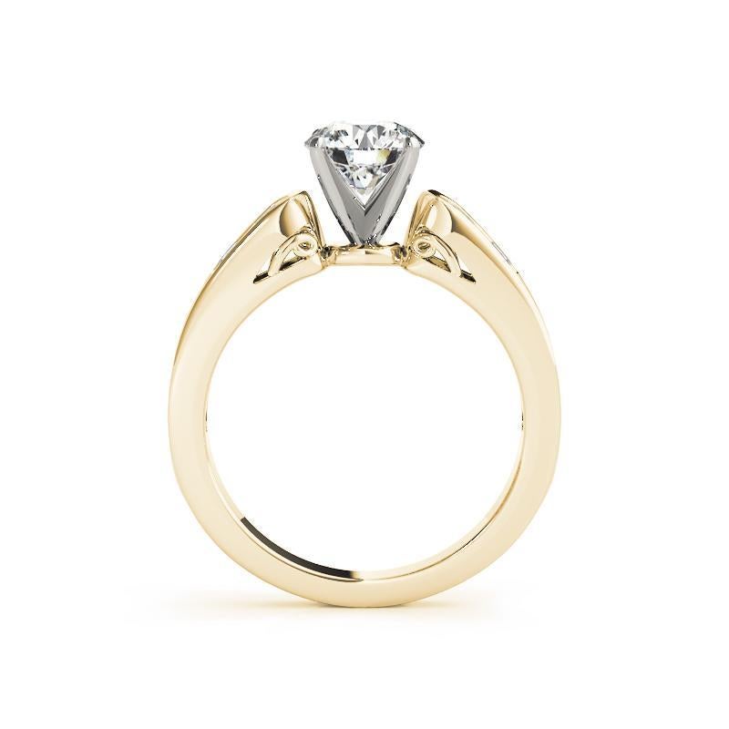 Taille ronde GIA 1.20ct Round Solitaire & Channel Vintage Ribbon Yellow Gold Diamond Ring en vente