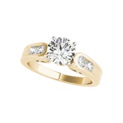 GIA 1.20ct Round Solitaire & Channel Vintage Ribbon Yellow Gold Diamond Ring