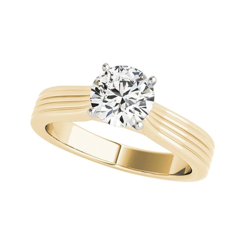 GIA 1,20ct Solitario rotondo senza tempo e anello di diamanti in oro giallo con fascia a coste