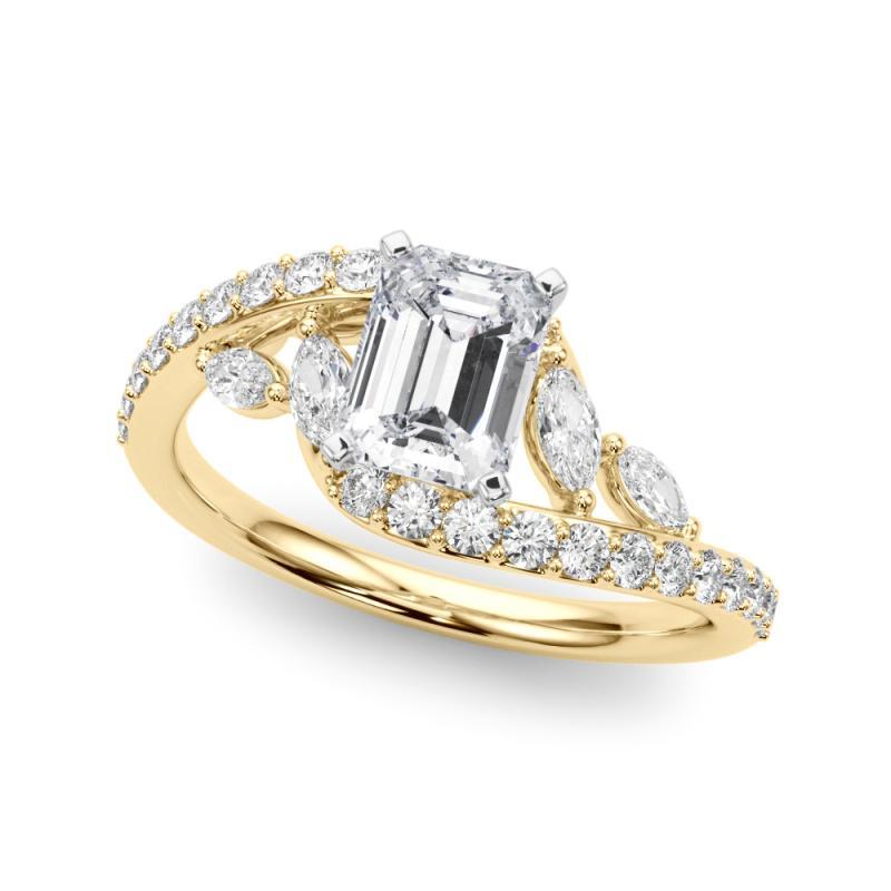 GIA 1,21 Karat Smaragd geschwungener Bypass Blatt & Rebe 18K Gelbgold Diamantring (Smaragdschliff) im Angebot