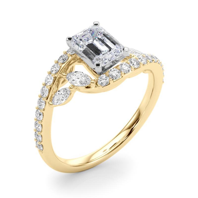 GIA 1,21 Karat Smaragd geschwungener Bypass Blatt & Rebe 18K Gelbgold Diamantring Damen im Angebot