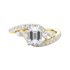 GIA 1,21 Karat Smaragd geschwungener Bypass Blatt & Rebe 18K Gelbgold Diamantring