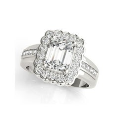 GIA 1.20 Carat Emerald Lace Flower Halo Vintage  Diamond Ring