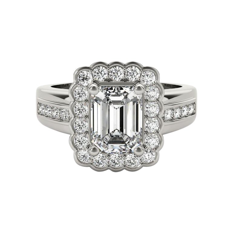 GIA 1,21 Carati Smeraldo Fiore aureolato Vintage  Anello con diamante in vendita