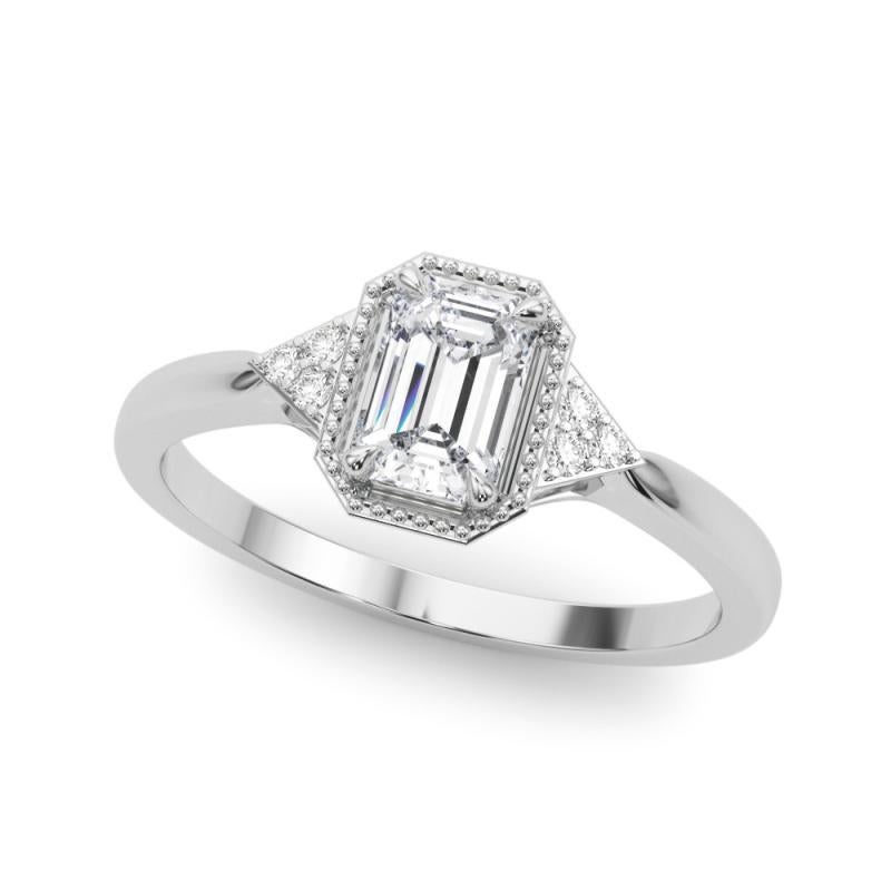 Taille émeraude GIA 1.21 Carat Milgrain Emerald Geometric Bezel (lunette géométrique en forme d'émeraude)  Bague en diamant en vente
