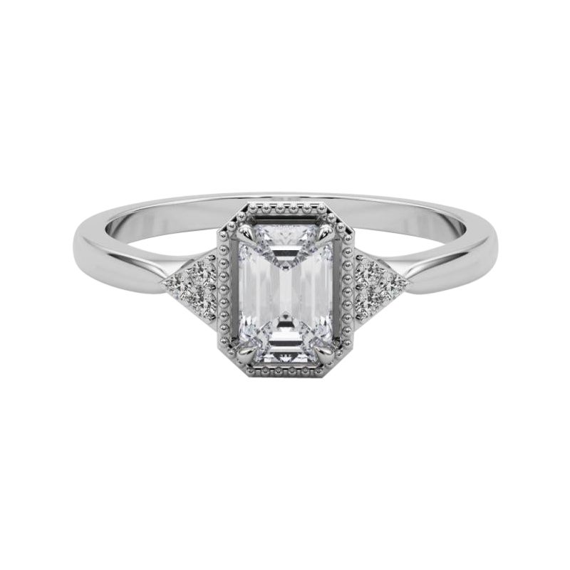 GIA 1.21 Carat Milgrain Emerald Geometric Bezel (lunette géométrique en forme d'émeraude)  Bague en diamant en vente