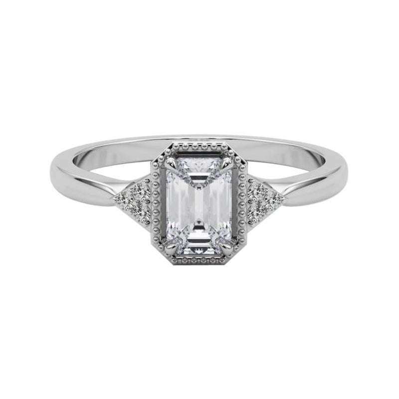 GIA Esmeralda milgrain de 1,21 quilates Bisel geométrico Anillo de diamantes