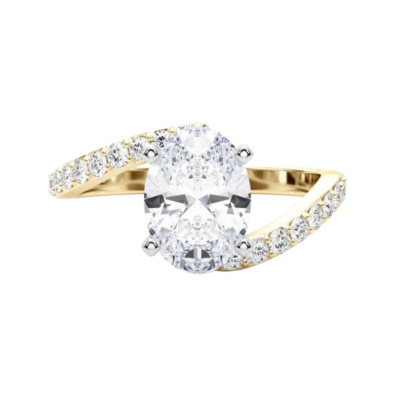 GIA 1.21 Carat Oval Curved Bypass Pave Shank 18K Yellow Gold Diamond Ring