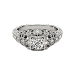 GIA 1.21 Carat Princess Milgrain Openwork Antique  Diamond Ring