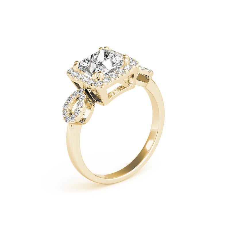 Donna GIA 1,21 Carati Principessa Quadrata e Pera Anello con Diamante a Tripla Aureola in Oro Giallo 18K in vendita