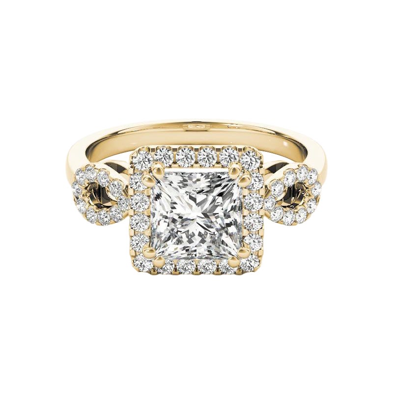 GIA 1,21 Carati Principessa Quadrata e Pera Anello con Diamante a Tripla Aureola in Oro Giallo 18K