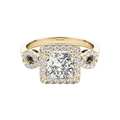 GIA 1.21 Carat Princess Square & Pear Triple Halo 18K Yellow Gold Diamond Ring