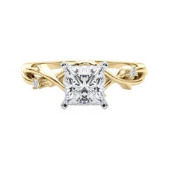 GIA 1.21 Carat Princess Vine Band Nature Inspired 18K Yellow Gold Diamond Ring