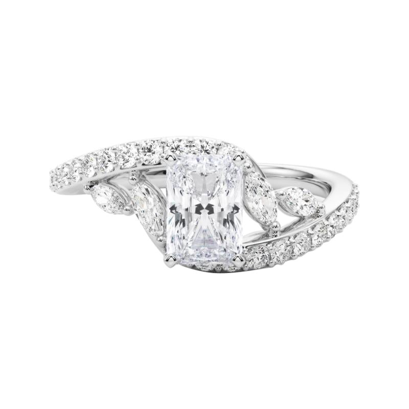 GIA 1,21 Karat Radiant geschwungener Bypass Blatt & Rebe 18K Weißgold Diamantring