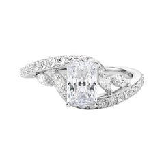 GIA 1,21 Karat Radiant geschwungener Bypass Blatt & Rebe 18K Weißgold Diamantring
