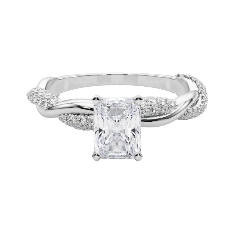GIA 1.21 Carati Radiante intrecciato con pave ritorto  Anello con diamante