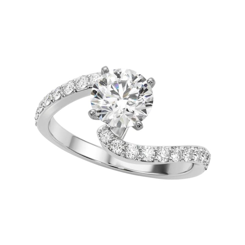 GIA 1.21 Carati Rotondo Curvo Bypass Pave Shank  Anello con diamante
