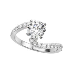 GIA 1.21 Carat Round Curved Bypass Pave Shank  Diamond Ring