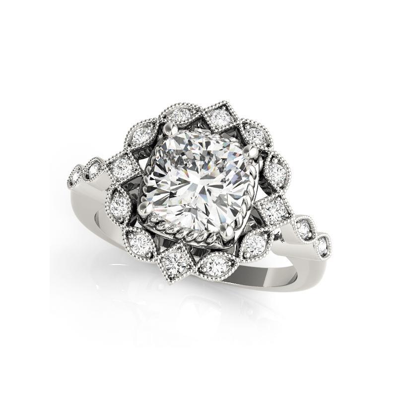 Taglio cuscino GIA 1,21ct Cuscino Milgrain Anello con diamante aureolato a corda ritorta in vendita