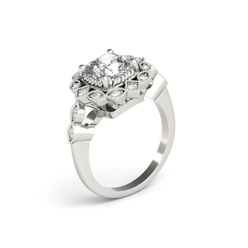 Donna GIA 1,21ct Cuscino Milgrain Anello con diamante aureolato a corda ritorta in vendita