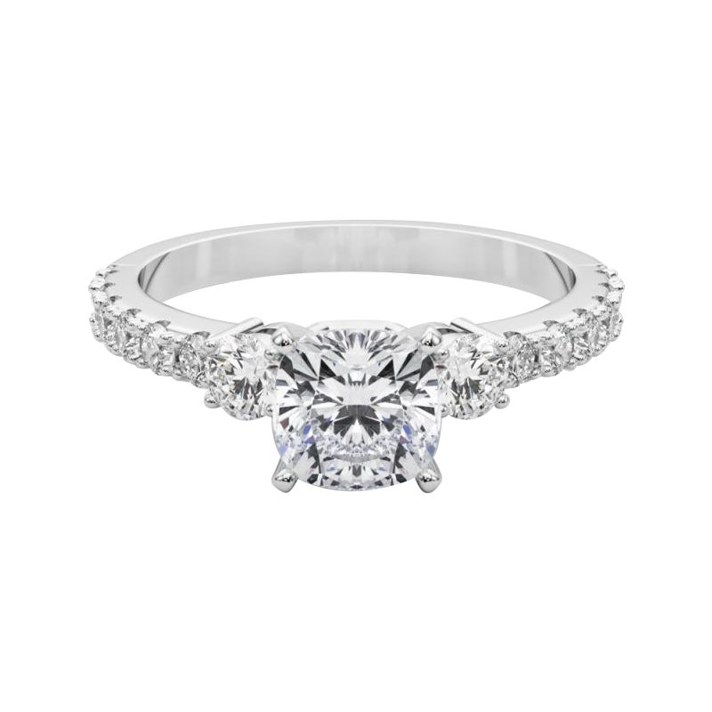 GIA 1.21ct Cushion Three-Stone with Diamond Shank (Trois pierres coussin avec tige en diamant)  Bague en diamant