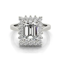 GIA 1,21ct Smeraldo Rettangolare Halo Anniversario in oro bianco 18K Anello di Diamanti