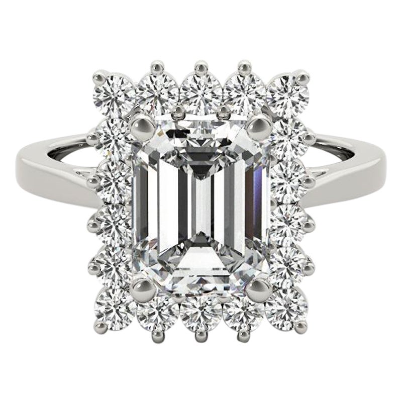 GIA 1.21ct Emerald Rectangular Halo Anniversary 18K White Gold Diamond Ring