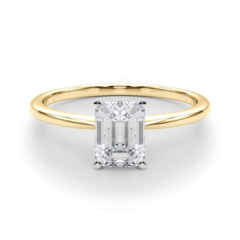 GIA 1.21ct Emerald Slim Band Prong Set Solitaire 18K Yellow Gold Diamond Ring