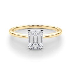 GIA 1.21ct Emerald Slim Band Prong Set Solitaire 18K Yellow Gold Diamond Ring