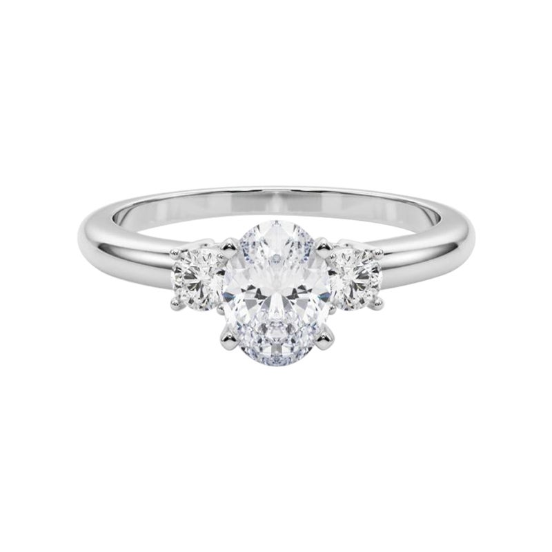 GIA 1,21ct Ovale a 3 pietre Passato, Presente e Futuro Anello con diamanti in oro bianco 18K