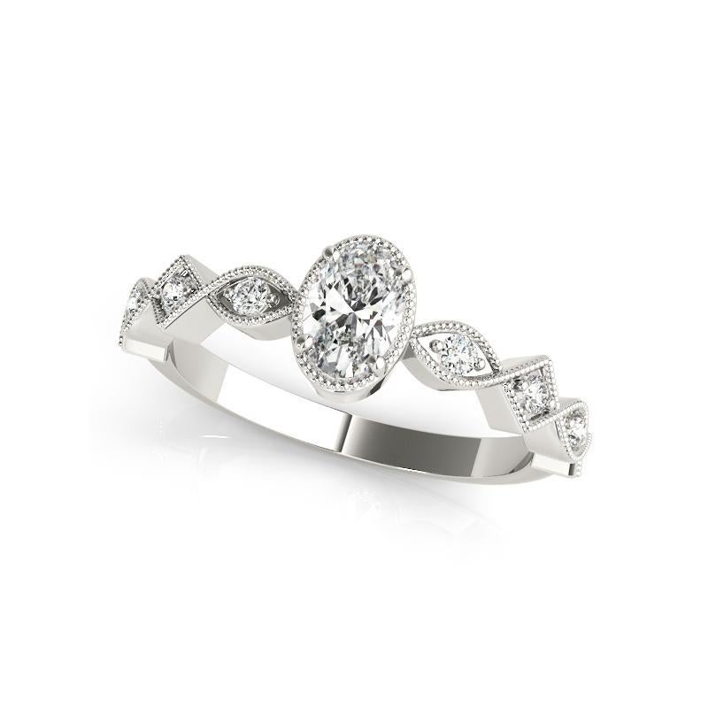 Taille ovale GIA 1.21ct Oval Art Deco Mixed-Cut Geometric Bezel White Gold Diamond Ring (bague en or blanc avec chaton) en vente