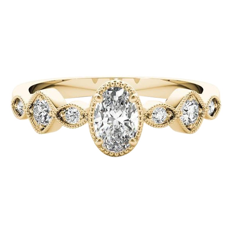 GIA 1,21ct Anello ovale con castone e pietre multiple a grana fine in oro giallo 18 carati