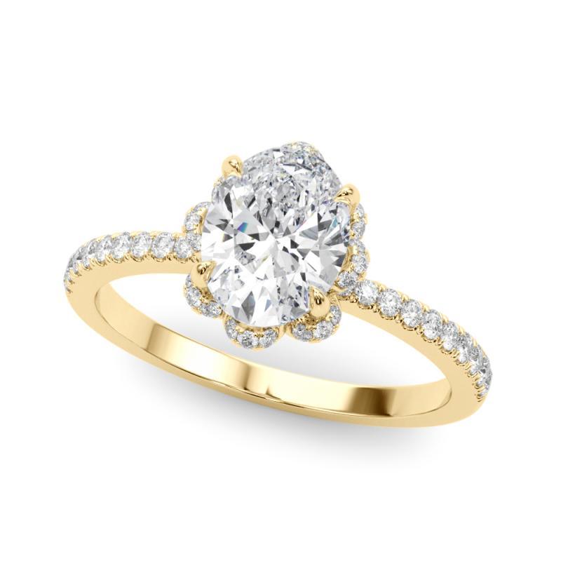 GIA 1,21ct Oval Multi-Petal Flower Bloom Vintage Gelbgold Diamantring (Ovalschliff) im Angebot