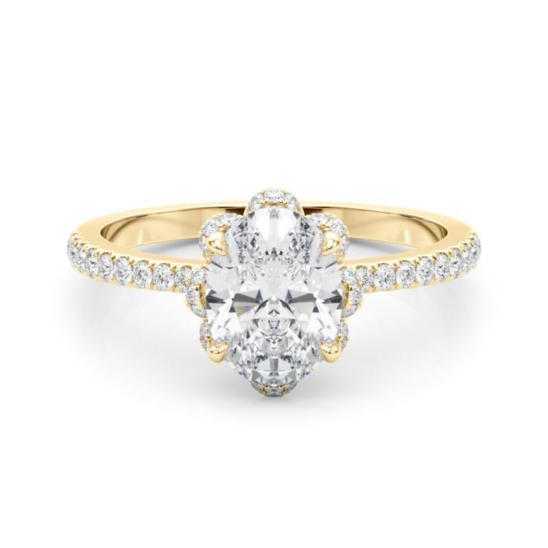 GIA 1.21ct Oval Multi-Petal Flower Bloom Vintage Yellow Gold Diamond Ring
