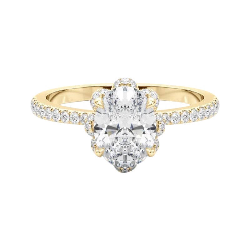 GIA 1.21ct Oval Multi-Petal Flower Bloom Vintage Yellow Gold Diamond Ring